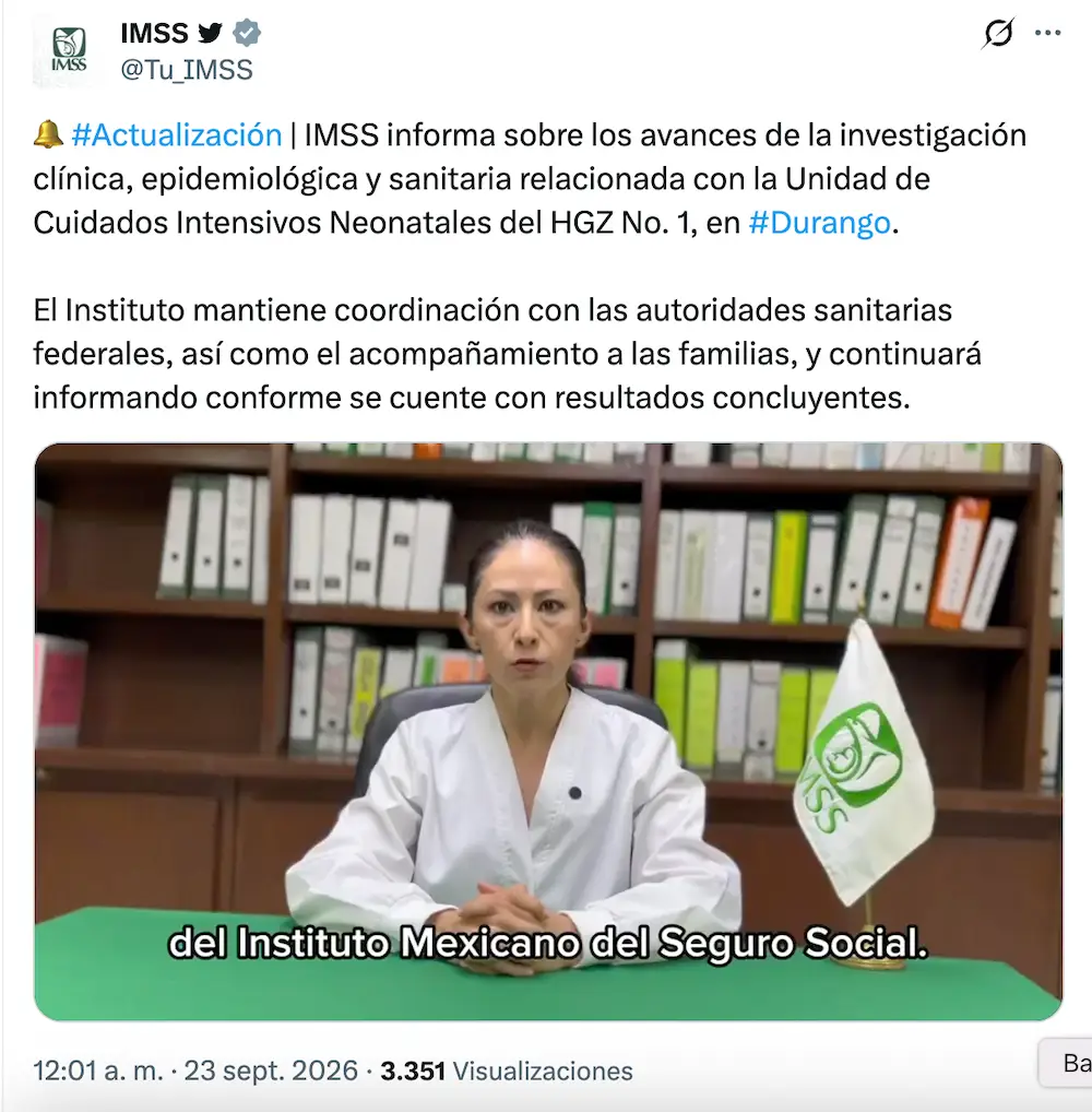 Cinco recién nacidos mueren en hospital del IMSS en Durango
