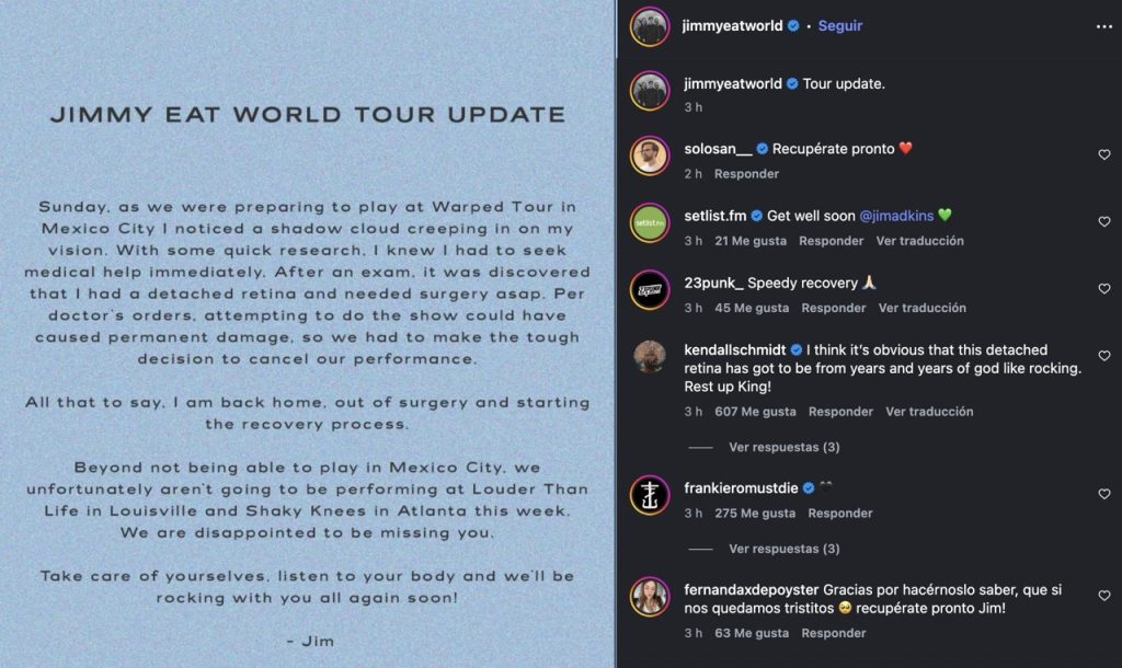 Comunicado de Jimmy Eat World sobre su cancelación en el Vans Warped Tour México