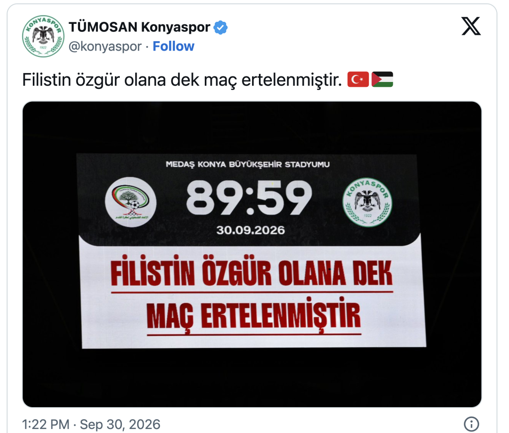Konyaspor pospone partido “hasta que Palestina sea libre”