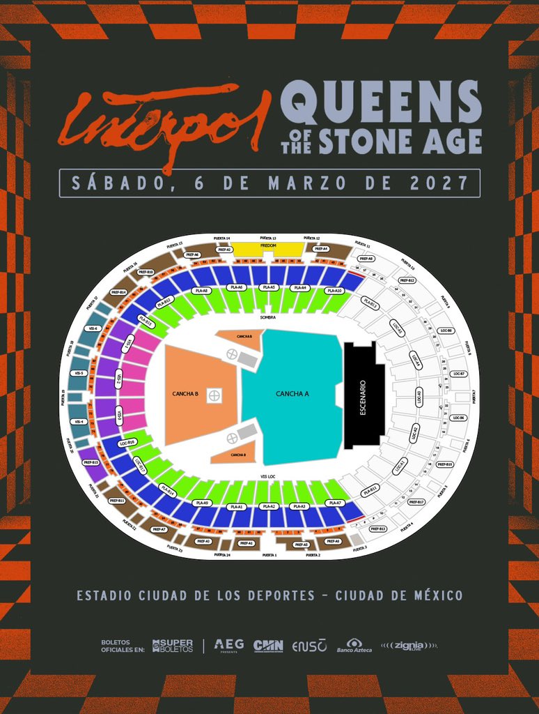 Mapa de los precios para el show de Interpol y QOTSA