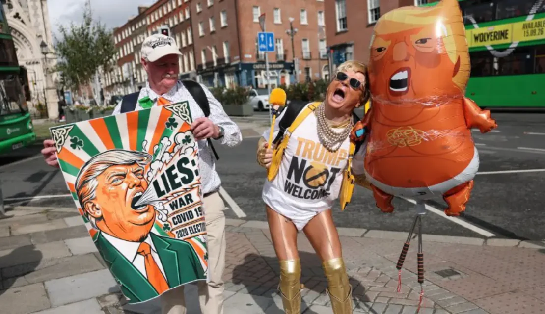 No les gustó su llegada: Miles de personas se manifiestan en Dublín por la visita de Trump