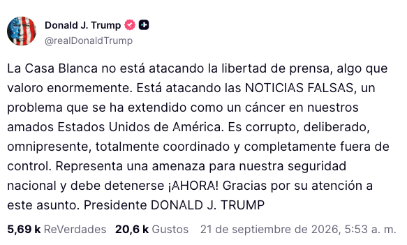 ¿Quién pega más fuerte? Medios de comunicación demandan a Trump y suspenden coberturas en la Casa Blanca