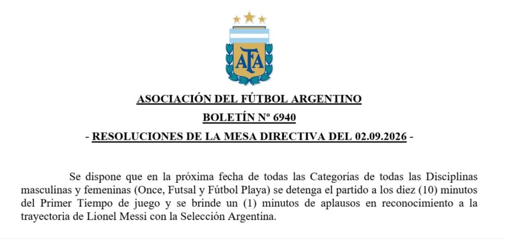 Habrá minuto de aplausos para Messi en todos los partidos del futbol argentino