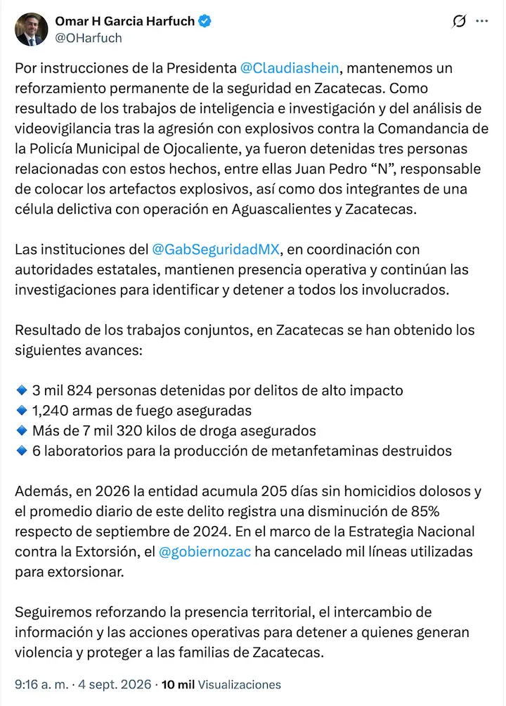 5 puntos del ataque en Ojocaliente