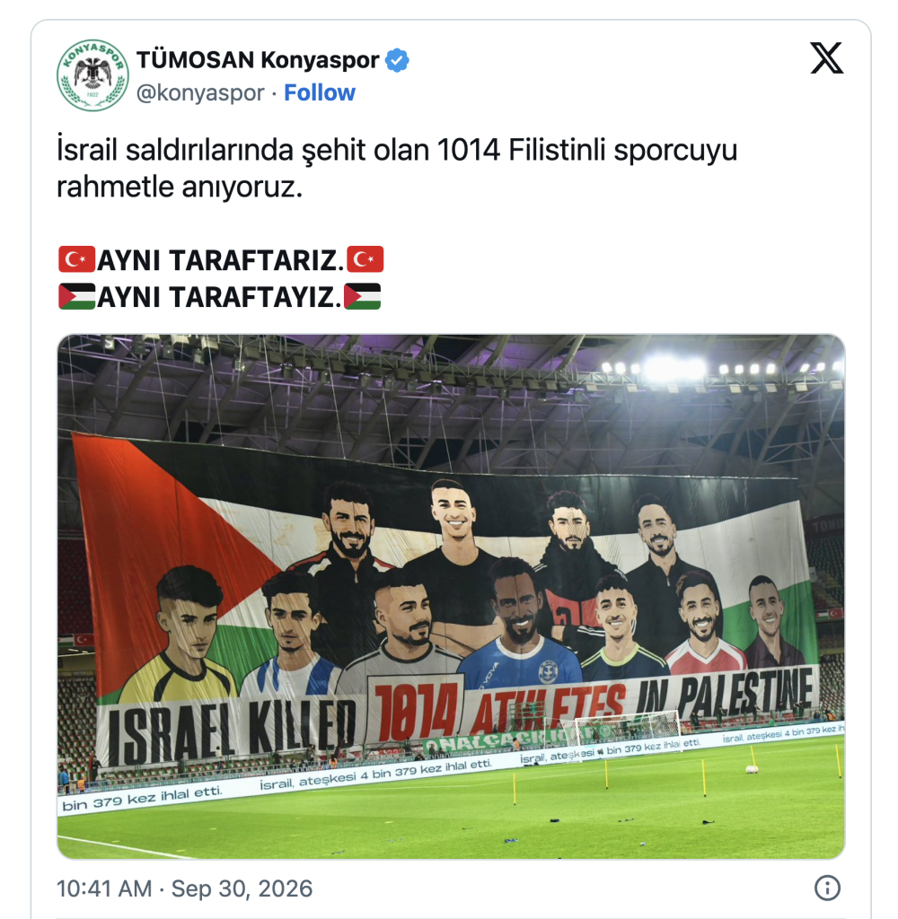 Konyaspor pospone partido “hasta que Palestina sea libre”