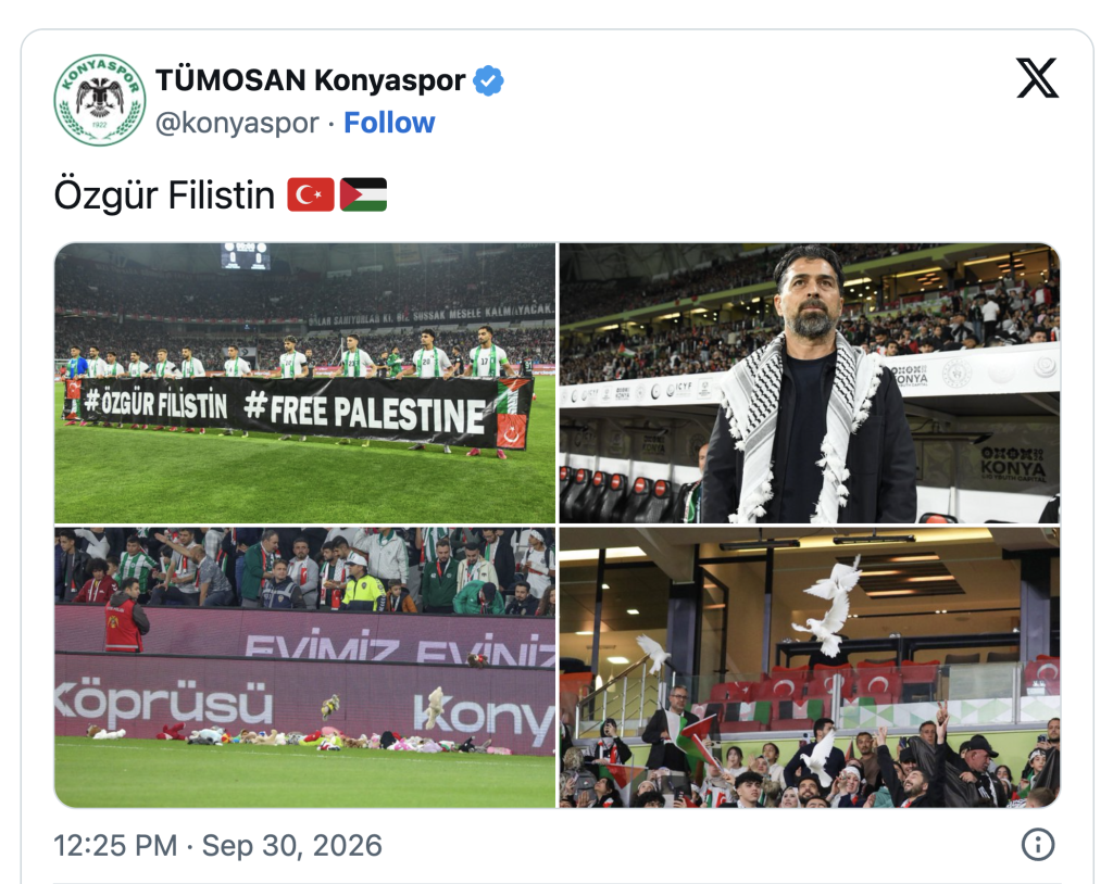 Konyaspor pospone partido “hasta que Palestina sea libre”