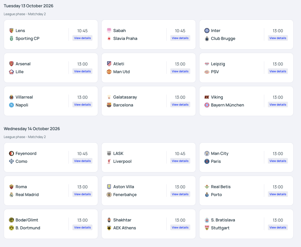 partidos segunda fecha Champions League