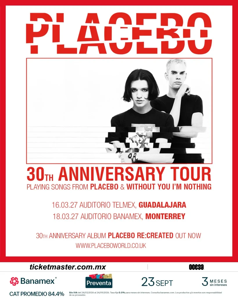 Flyer de los shows de Placebo en Monterrey y Guadalajara