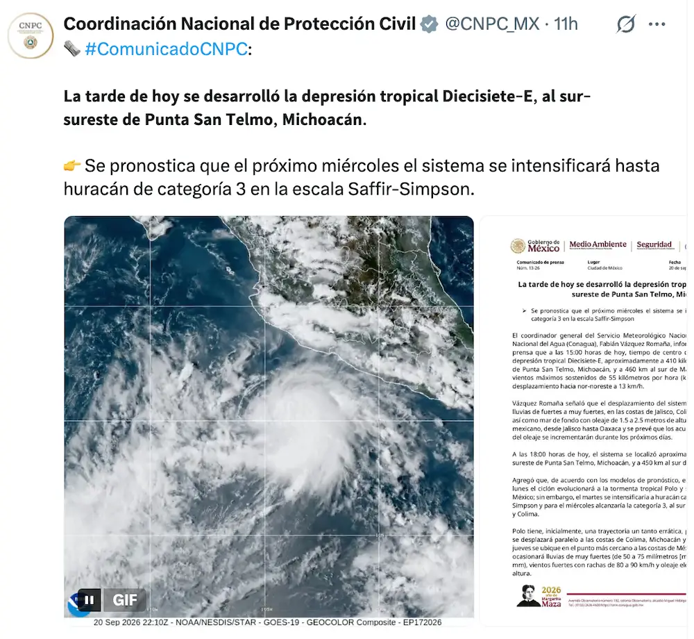 Ruta y estados afectados por la tormenta tropical Polo que podría convertirse en huracán