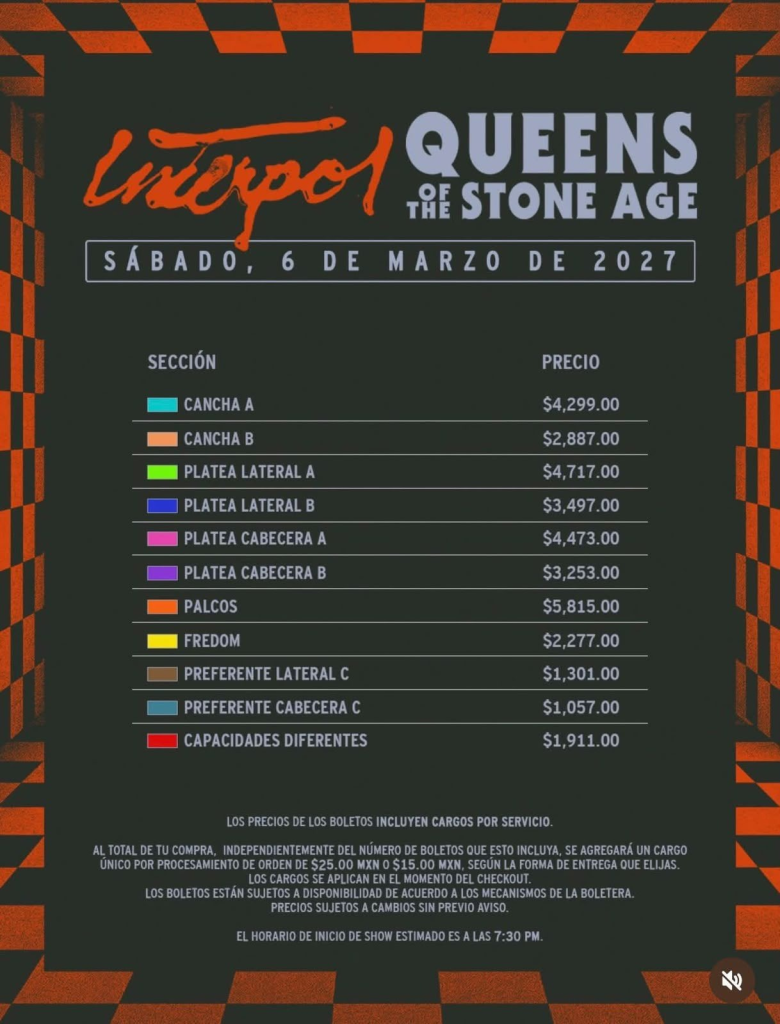 Lista de precios de los boletos para Interpol y Queen Of The Stone Age