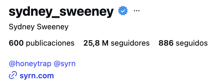 Captura de los seguidores de Sydney Sweeney