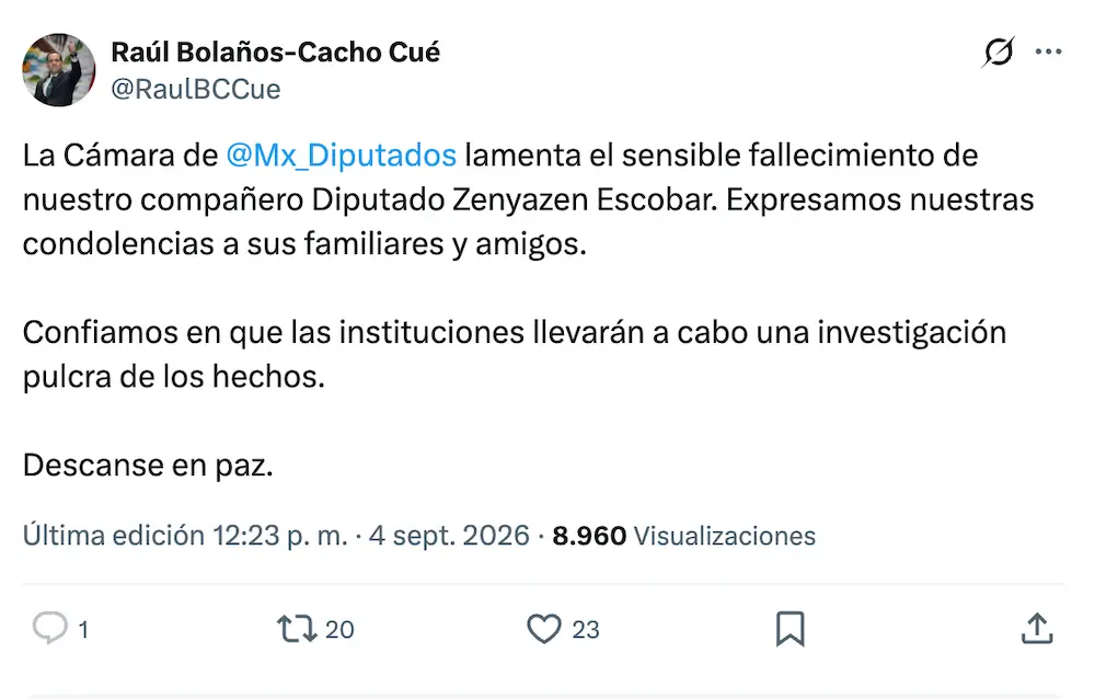 Lo que se sabe de la muerte de Zenyazen Escobar, diputado de Morena
