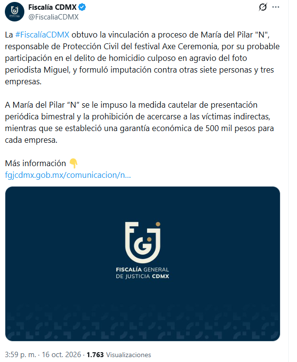 Caso Axe Ceremonia 2025: Fiscalía vincula a proceso a una persona