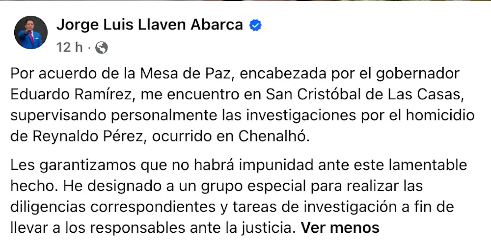 Asesinan a Reynaldo Pérez, defensor indígena de derechos humanos, en Chenalhó