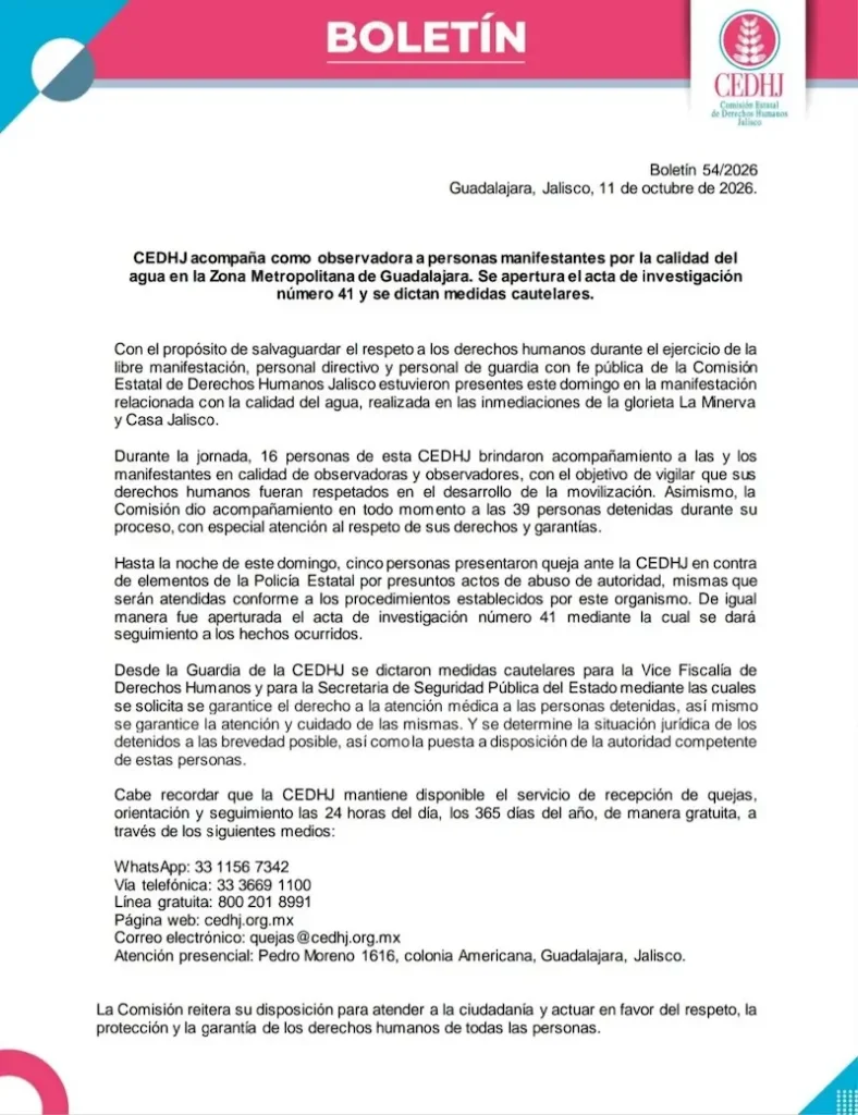 Protesta por el agua en Jalisco: UdeG exige liberación de 3 estudiantes