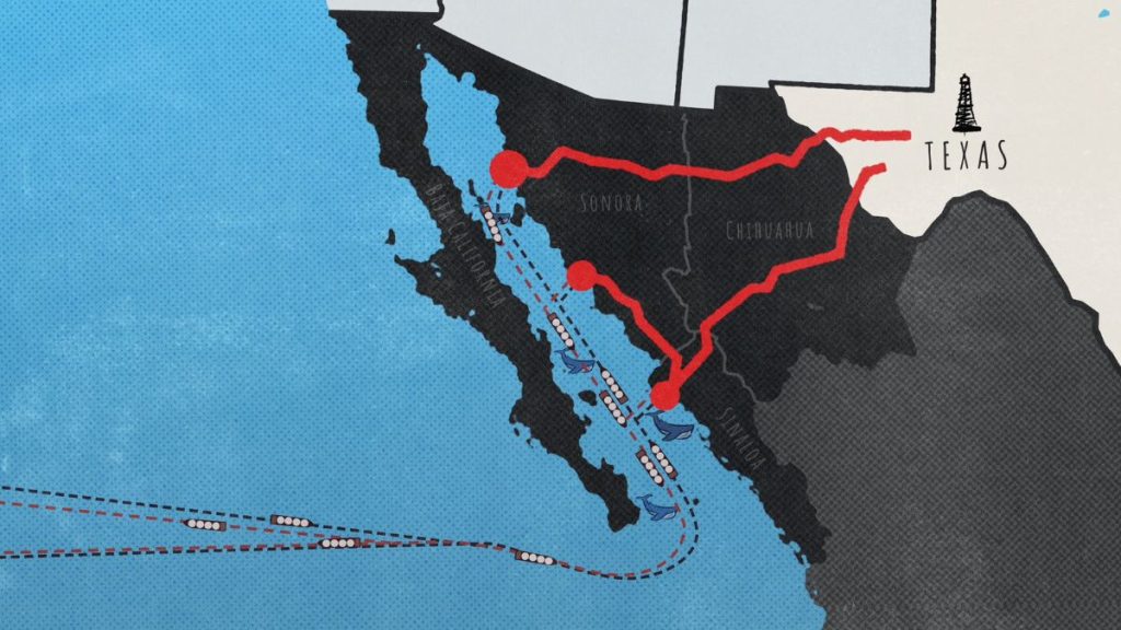 Imagen de un mapa sobre los proyectos de gas en el Golfo de California
