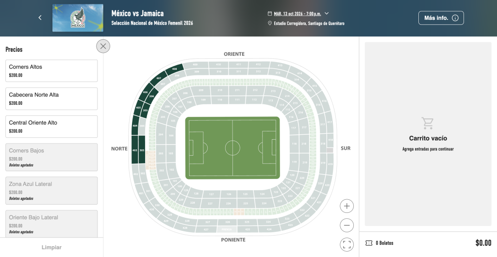 Boletos para el México vs Jamaica Femenil