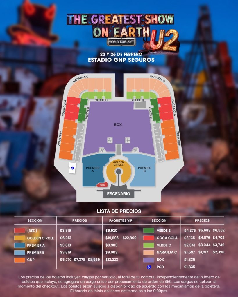 Mapa y precios de los boletos de U2