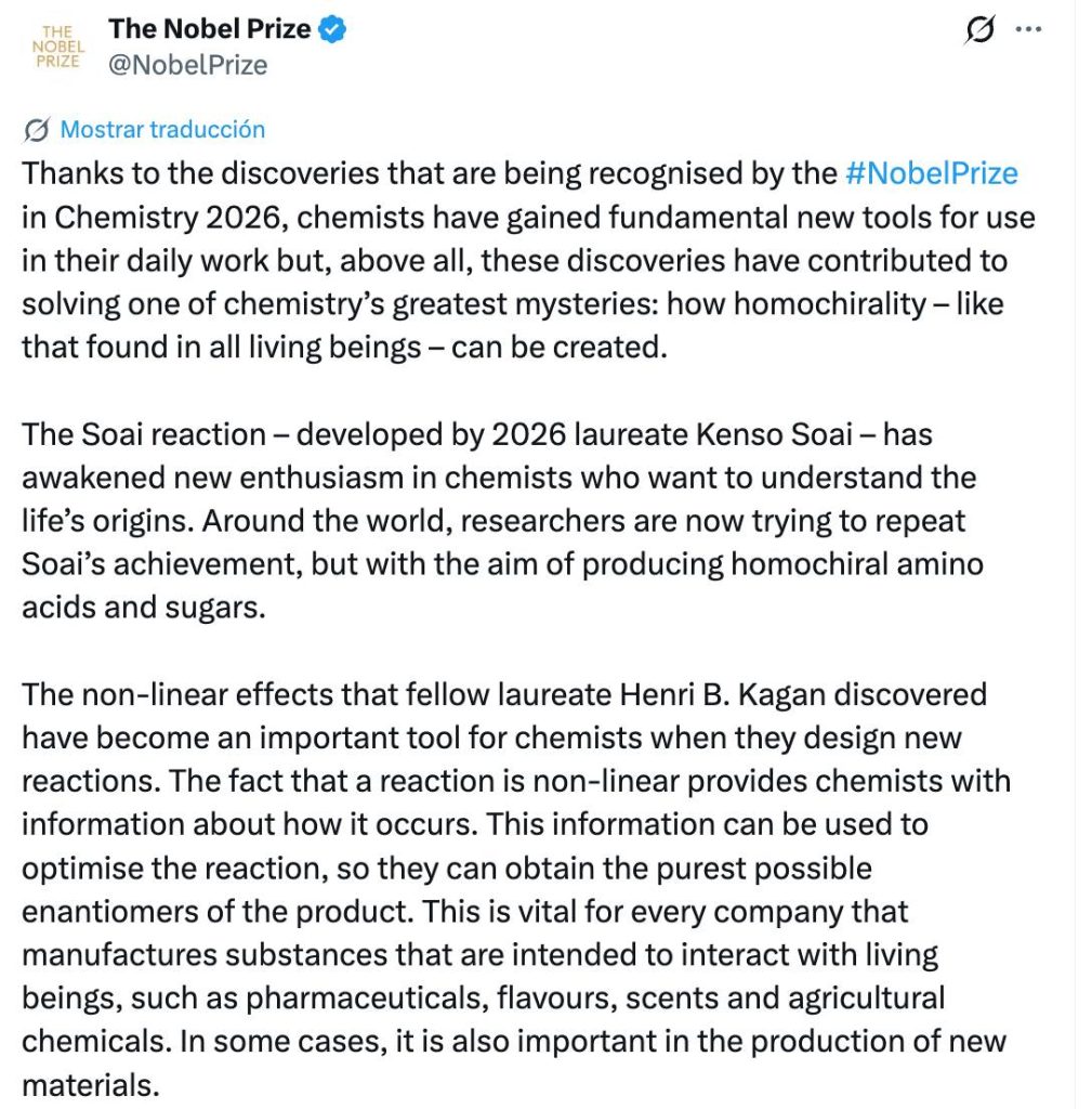 Henri B. Kagan y Kenso Soai ganan el Nobel de Química