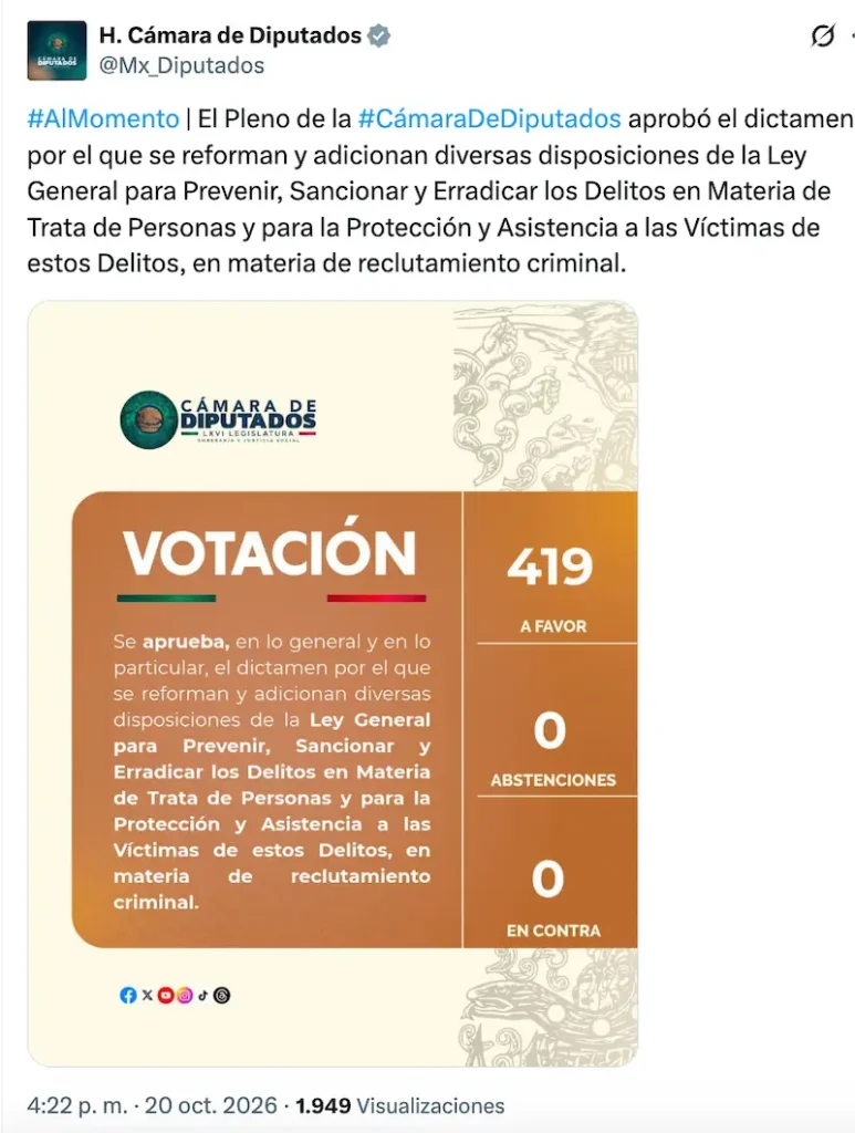 De qué va la iniciativa para tipificar el reclutamiento forzado en México