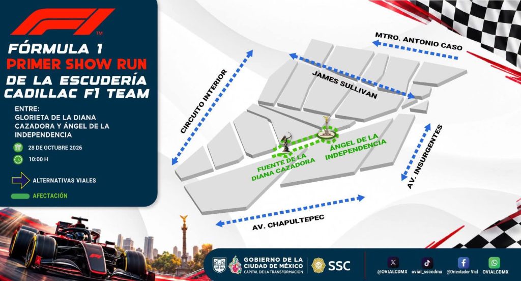 Checa cómo moverte en Reforma ante los cierres viales por el show run de Checo Pérez