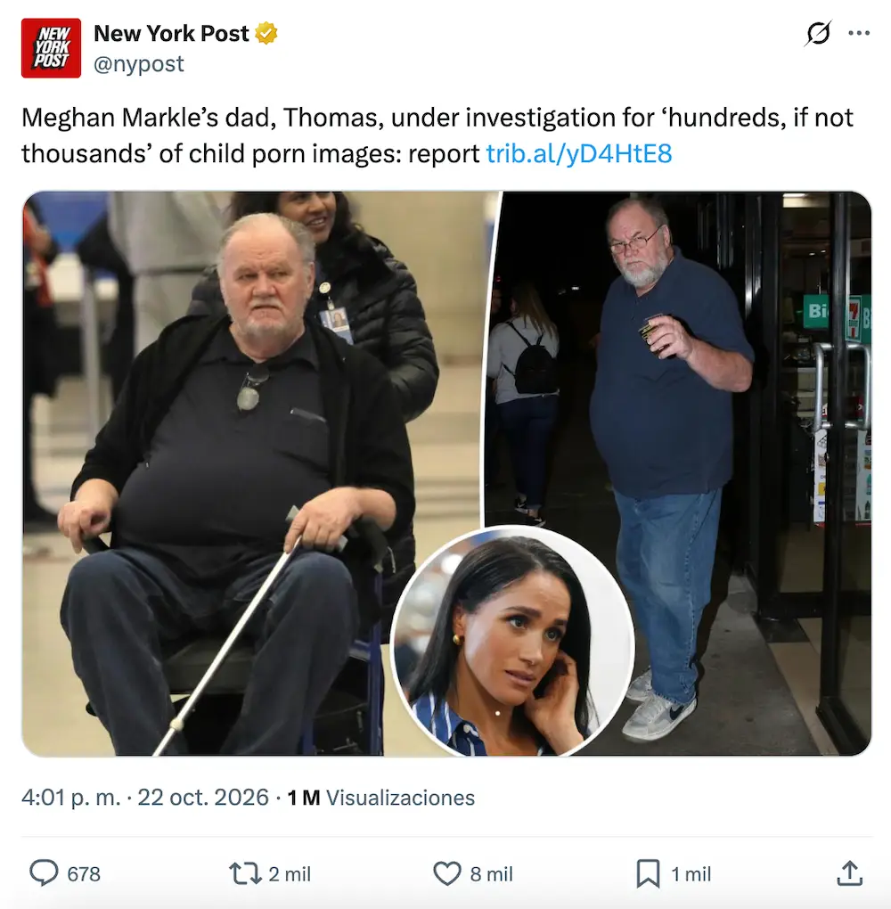 La denuncia contra Thomas Markle por posesión de pornografía infantil